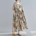 walmeck Women Vintage Dress Floral Print Pockets Mid-Calf Loose O-Neck Short Sleeves Dress Plus Size Casual