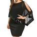 RYDCOT Women Plus Size Cold Shoulder Overlay Asymmetric Chiffon Strapless Sequins Dress Black S