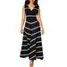 Besufy Plus Size Summer Women Slim Stripe V Neck Sleeveless High Waist Maxi Dress