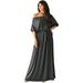 KOH KOH Long One Off Shoulder Flowy Casual 3/4 Short Sleeve Full Floor Length Cocktail Evening Wedding Party Guest Sexy Tall Maxi Dress Gown For Women Dark Gray Grey XXXX-Large US 26-28 NT001