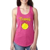 Tennis Mom Cute Bow Ribbon Tennis Ball Sports Ladies Racerback Tank Top, Raspberry, X-Large