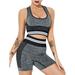 QRIC Seamless Workout Sets for Women Stripe Style Hollow Out Racer Back Sports Bra + High Waist Butt Contour Running Shorts Gym 2 Piece Yoga Sets - Black XS