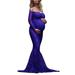 UKAP Maternity Fitted Gown Dress For V Neck Ruched Off Shoulder Long Sleeve Maxi Photography Dress Wedding Party Formal Trailing Dress