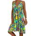 Mojoyce Women Floral Print Slip Dress V Neck Loose Knee Length Dress (Green M)