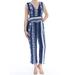 FREE PEOPLE Womens Blue Printed Sleeveless V Neck Jumpsuit Size: 2