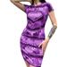 Sexy Dance Women Summer Dress Short Sleeve Stripe Printed Work Party Cocktail Bodycon Dress Tie Dye Skinny T Shirt Dresses Purple XL(US 14-16)