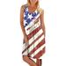 UKAP USA Flag Mini Dress For Women Sleeveless Crew Neck USA Flag Sundress Casual Summer Beach Holiday Tank Dress