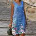 Fashion Women Linen Casual Plus Size V-Neck Floral Print Sleeveless Vest Dress