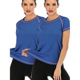 SAYFUT Women's 2-Pack Stretch Short Sleeve Crewneck T-Shirt Seamless Athletic Sports Tennis Running Shirts Breathable Gym Workout Top
