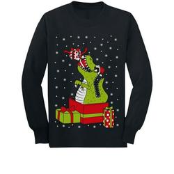Tstars Boys Unisex Ugly Christmas Sweater T Rex Christmas Dinosaur Kids Christmas Gift Funny Humor Holiday Shirts Xmas Party Christmas Gifts for Boy Kids Long Sleeve T Shirt Ugly Xmas Sweater