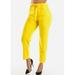 Women's Juniors High Rise Stretchy Paperbag Tie Belt Yellow Trousers Pants 50018K