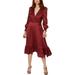 Betsey Johnson Womens Puff Sleeve Satin Midi Dress