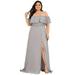 Ever-Pretty Women's Plus Size Elegant Ruffle Sleeve Maxi Chiffon Mother of the Brides Dress 09682 Gray US26