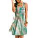 Avamo Women Sleeveless Crew Neck Dress Tie Dye Pleated Maxi Dresses Summer Casual Gradient Color T Shirt Dress