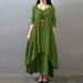 Tomshoo New Fashion Women Casual Loose Dress Solid Color Long Sleeve Boho Long Maxi Dress