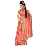 Peach Pink Art Silk Saree Sari fabric India Golden Border