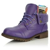 DailyShoes Flats Ankle Boots Women Ankle Pocket Boot Lace Up Block Mid Short Boots Comfort Non Slip Zipper Toe Money Wallet Booties Purple,pu,5.5, Shoelace Style Royal Blue