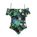 Womens Plus Size Flounce Tropical Print One-Piece Swimsuit (Tropical Green, XL)
