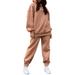 Selfieee Women's Running Hoodie Outfit Long Sleeves Pocket Sets Casual Sport Top and Pants Tracksuit 30189 Brown Small