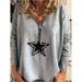 Women's Top Long Sleeve Printed Zipper Top Five-Pointed Star T-shirt