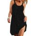 Sexy Dance Women Sleeveless Pleated T Shirts Dress Summer Plain Beach Sundress Black M