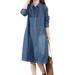 Women Long Sleeve Denim Dress Autumn Midi Jeans Dresses Solid Collor Buttons Pullover Tunic Women Denim Shirts Dress