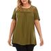 UKAP Women Solid Color Shirt Plus Size Short Sleeve Round Neck Blouse Lacae Splicing Tops Casual Loose Sexy Pullover Tunic