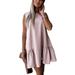 Colisha Women Short Sleeve Sleeveless Tank Dress Casual Baggy T-shirt Dress Ruffle Hem Short Mini Dress