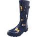 Norty Womens Hurricane Wellie - Glossy Matte Waterproof Mid-Calf Rainboots, 40705 Look At Me Dog Blue / 7B(M)US