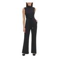 TOMMY HILFIGER Womens Black Belted Zippered Sleeveless Mock Wide Leg Party Jumpsuit Size 14