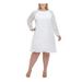 TOMMY HILFIGER Womens White Lace Solid Long Sleeve Jewel Neck Above The Knee Shift Cocktail Dress Size 16W