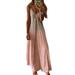 AngelBee Women Casual Slip Gradient Color Dress Deep V Neck Sundress (Gray Pink M)
