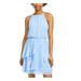 BCX Womens Light Blue Textured Sleeveless Halter Above The Knee Fit + Flare Party Dress Size XS