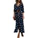 Women's Polka Dot Long Sleeve Split Button Down Shirtdress Casual Party Loose Maxi Dress