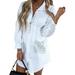 Yejaeka Women Button Down Shirt Dress Long Sleeves Shirt Blouse V-Neck Belted Mini Dress