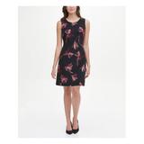 TOMMY HILFIGER Womens Purple Floral Sleeveless Jewel Neck Above The Knee Sheath Dress Size 6