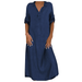 Atralife Dress Denim Dress Foreign Trade Pure Color Large Size Dress Navy Blue 4Xl