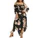 TOYFUNNY Fashion Women Off Shoulder Plus Size Lace Up Maxi Flowing Floral Print Dress