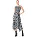 Nicole Miller Artelier BLACK/WHITE Painted Flowers Smocked Midi Dress, US 0X