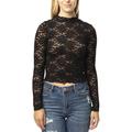 Almost Famous Womens Juniors Stretch Brushed Lace Crop Top with Curly Purl Hems Black