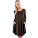 Casual O-Neck Long Sleeve Mini Swing Dress for Women