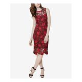 CALVIN KLEIN Womens Maroon Two Tone Lace Sleeveless Jewel Neck Knee Length Sheath Cocktail Dress Petites Size: 2