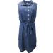 Womens Petite Dark Blue Denim Button Up Tank Top Sun Dress