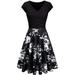Avamo Women V Neck Pleated Swing Dress Party Holiday Cocktail Midi Dress Ladies Vintage Floral Print Patchwork Dress