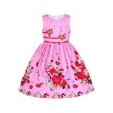 Girls Dress Rose Flower Double Bow Tie Party Sundress Casual 4-5 Years