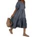 Women Plaid Dress Puff Sleeve Midi Dress Ladies Crew Neck Smock Dress Sundress