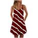 Follure Womens Summer Striped Tie-Dye Print Sleeveless Dress V Neck A-Line Mini Sundress,summer dresses for women