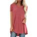 Atralife Women'S Short-Sleeved T-Shirt Large Size Mid-Length Round Neck Short-Sleeved T-Shirt Female Solid Color Pink L