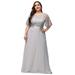 Ever-Pretty Women's Short Sleeve Maxi Prom Party Dress Plus Size Wedding Guest Dress 06912 Gray US18