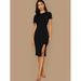 Rib-knit Slit Hem Bodycon Dress